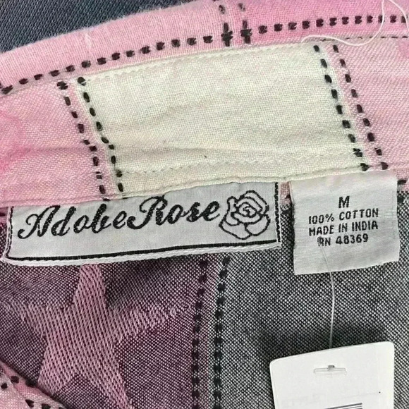 ADOBE ROSE button down western plaid shirt pink black stars horses - Picture 6 of 6